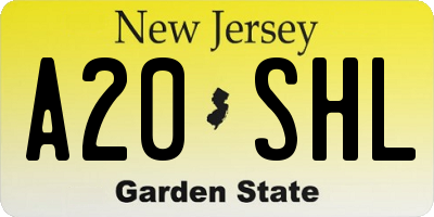 NJ license plate A20SHL
