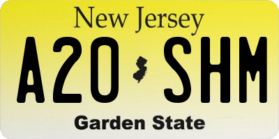 NJ license plate A20SHM