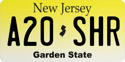 NJ license plate A20SHR