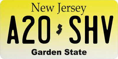 NJ license plate A20SHV