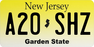 NJ license plate A20SHZ