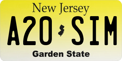 NJ license plate A20SIM