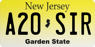 NJ license plate A20SIR