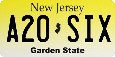 NJ license plate A20SIX