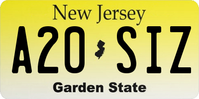 NJ license plate A20SIZ