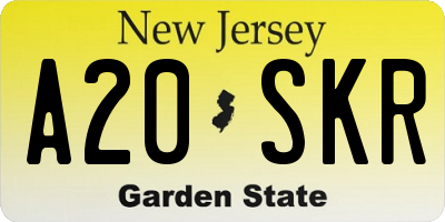 NJ license plate A20SKR