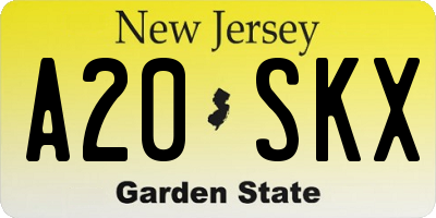 NJ license plate A20SKX