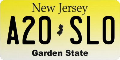 NJ license plate A20SLO
