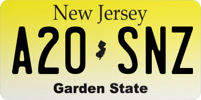 NJ license plate A20SNZ