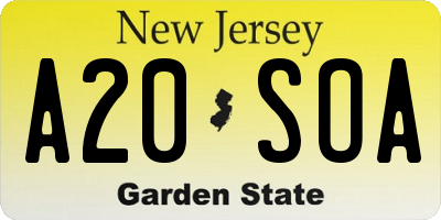 NJ license plate A20SOA