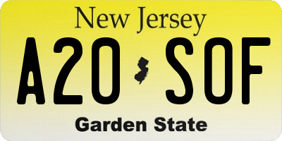 NJ license plate A20SOF