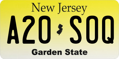 NJ license plate A20SOQ