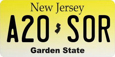 NJ license plate A20SOR
