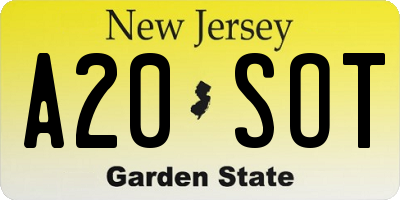 NJ license plate A20SOT