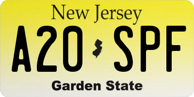 NJ license plate A20SPF