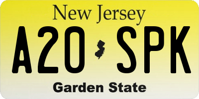 NJ license plate A20SPK