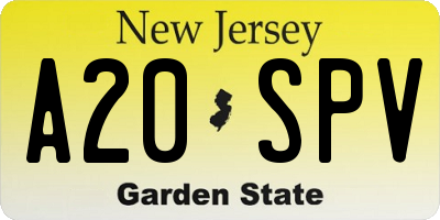 NJ license plate A20SPV
