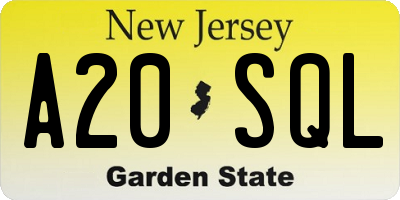 NJ license plate A20SQL