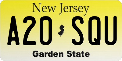 NJ license plate A20SQU
