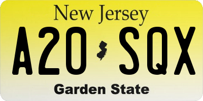 NJ license plate A20SQX