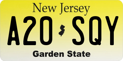 NJ license plate A20SQY