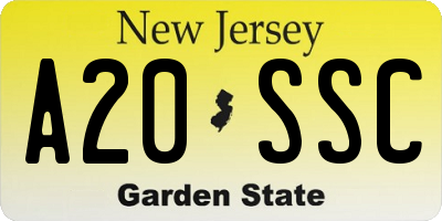 NJ license plate A20SSC