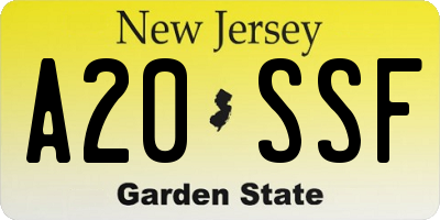 NJ license plate A20SSF