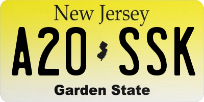 NJ license plate A20SSK