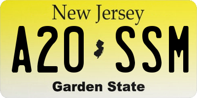 NJ license plate A20SSM
