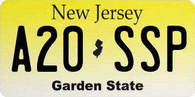 NJ license plate A20SSP