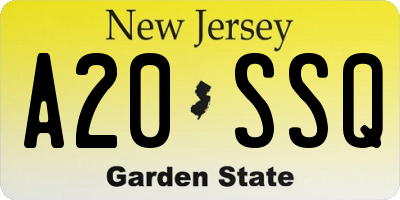 NJ license plate A20SSQ