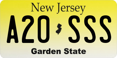 NJ license plate A20SSS