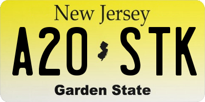 NJ license plate A20STK