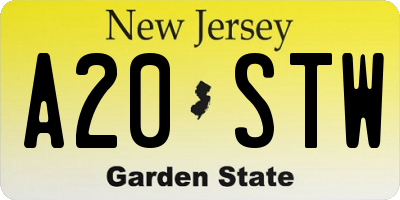 NJ license plate A20STW
