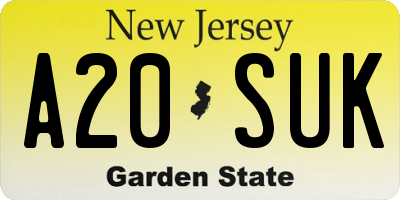 NJ license plate A20SUK