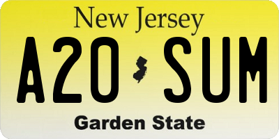 NJ license plate A20SUM