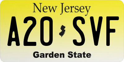 NJ license plate A20SVF
