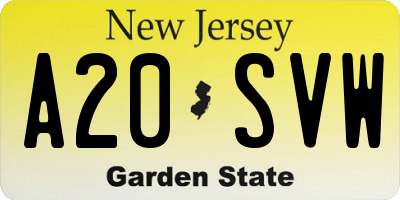 NJ license plate A20SVW
