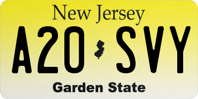 NJ license plate A20SVY