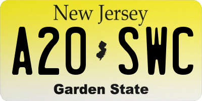 NJ license plate A20SWC