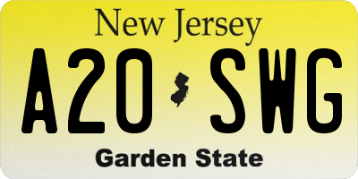 NJ license plate A20SWG