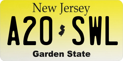 NJ license plate A20SWL