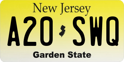 NJ license plate A20SWQ