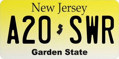 NJ license plate A20SWR