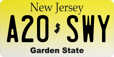 NJ license plate A20SWY