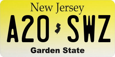 NJ license plate A20SWZ