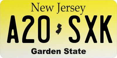 NJ license plate A20SXK