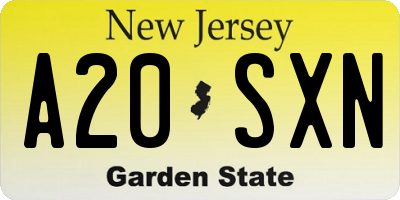 NJ license plate A20SXN