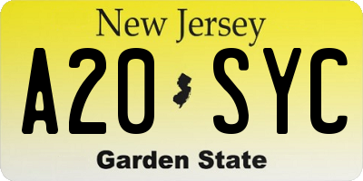 NJ license plate A20SYC