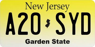 NJ license plate A20SYD